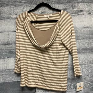 Ellen Tracy striped top khaki and chalk , small
